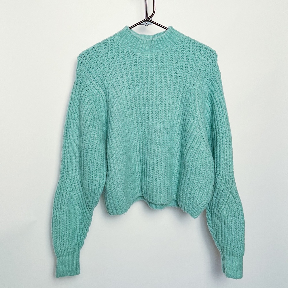Teal Turquoise Knit Turtleneck-ish Sweater
